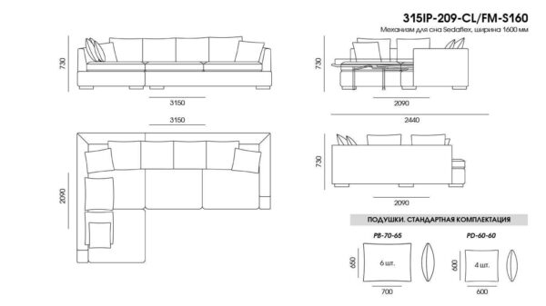 Canapea Ipsoni размеры фото 8